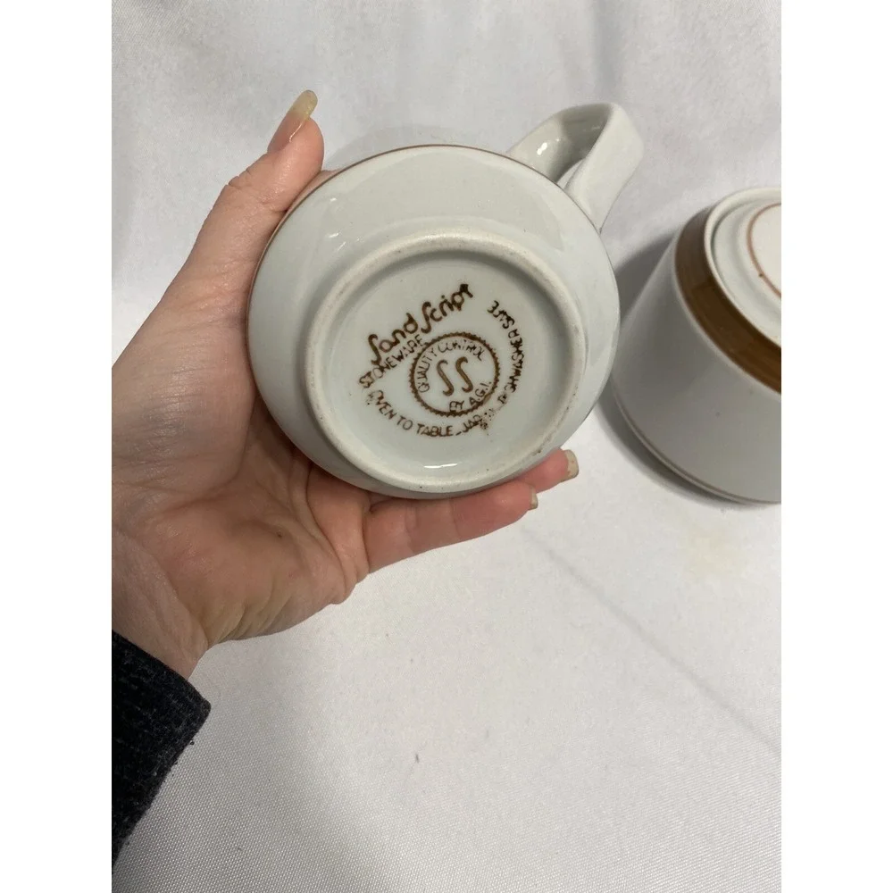 sand script stoneware creamer & sugar‎ set